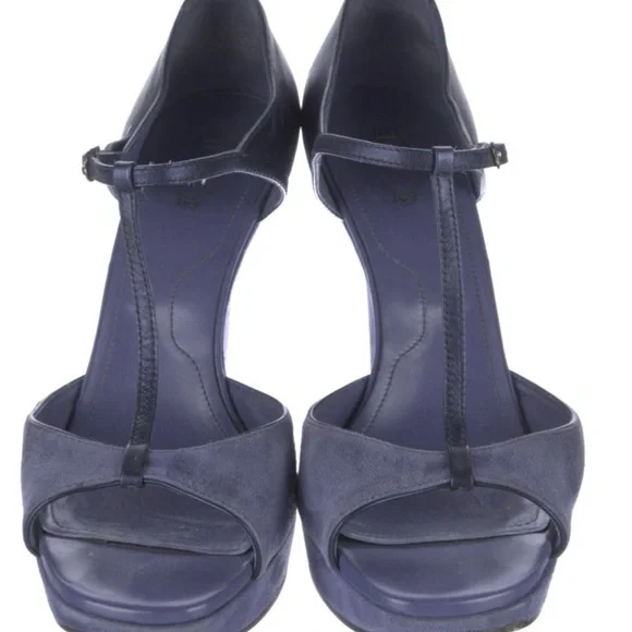 Tod's Blue Suede T-Strap Sandals Size 10.5 - Picture 3 of 3